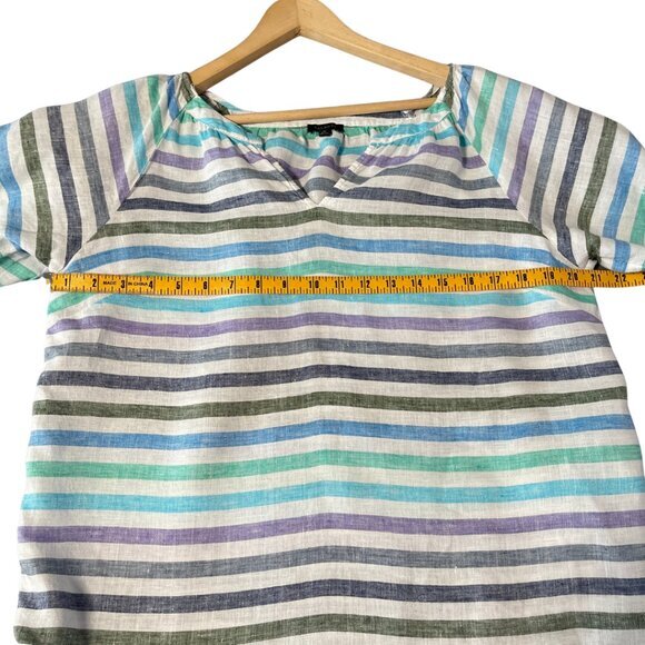 Talbots Linen Top Womens Size M Blue Stripe Puff Sleeve Beachy Coastal Preppy - Picture 8 of 9